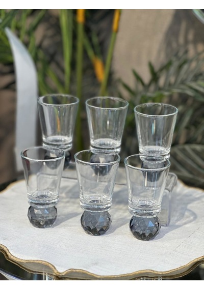 6 Lı Kristal Top Ayaklı Kahve Yanı Su & Meşrubat & Sunum Bardağı Füme