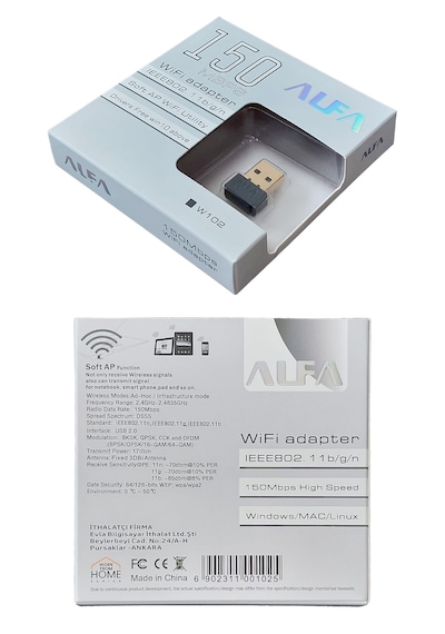 Alfanet W102 Mini İnternet Wifi Adaptörü Nano USB 150 MBPS Masaüstü Bilgisayar Kablosuz Ağ Wi-Fi Alıcısı