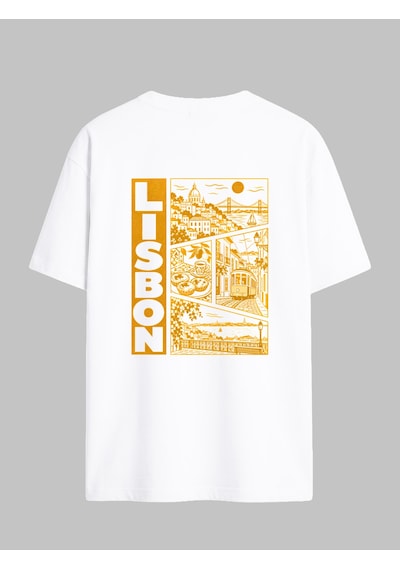 Black Nova Oversize Baskılı Unisex Tişört Lisbon Stamp Beyaz