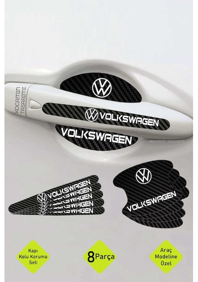 Karbon Desenli Volkswagen Yazılı Kapı İçi Kolları Çizilmelere Karşı Koruma Folyo Seti - Şık Dekoratif Tasarım