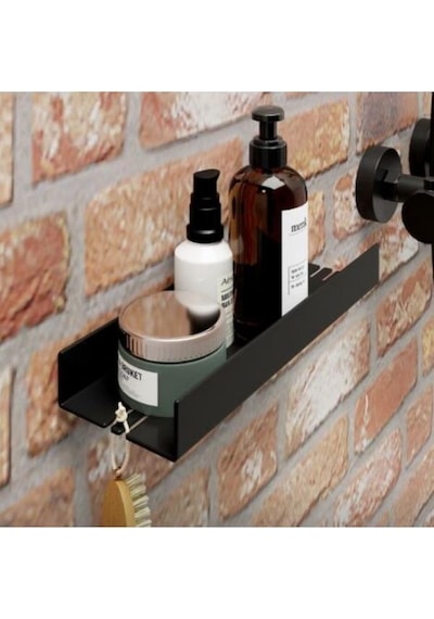 Dekoratif Siyah Metal Banyo Rafı Şampuanlık Duş Rafı Banyo Düzenleyici Siyah