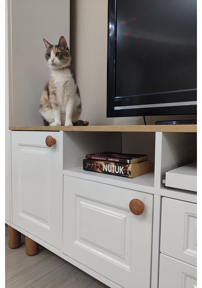 Life Tv Ünitesi Ve Kitaplık Seti %100 Mdf Beyaz - Meşe