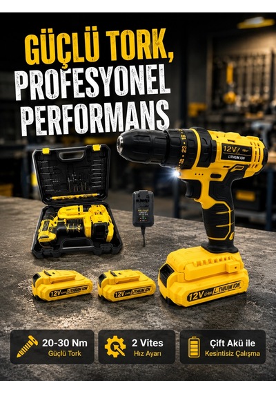 Mey İthalat Ergonomik Tasarımlı 12v Matkap 2 Vitesli, Led Aydınlatmalı Ve Dayanıklı Renkli