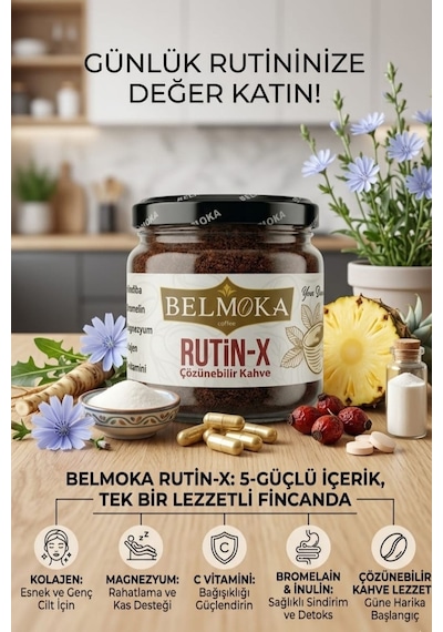 Belmoka Rutin-x Kolojen Magnezyum Bromelain İnülin ve C Vitamini Katkılı Hindiba Kahvesi 120 G