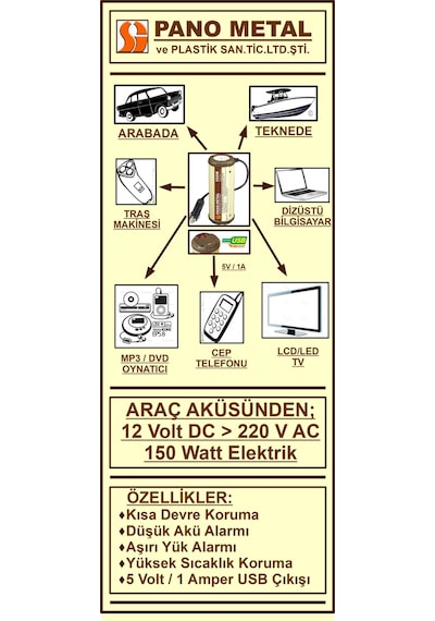 12 Volt Çakmak Invertör Usbli Dönüştürücü İnverter 150 Watt