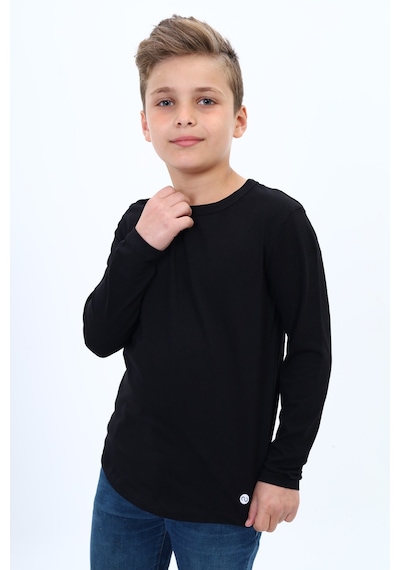 Toontoy Kids Toontoy Erkek Çocuk Pamuklu Bisiklet Yaka Uzun Kollu Baskılı Basic Okul Tişört 22988 Siyah