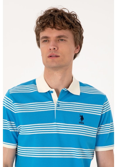 U.S. Polo Assn. Erkek Regular Fit Polo Yaka Turkuaz Çizgili Tişört 50306826-VR093