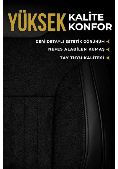 Edition Serisi Tay Tüyü Kumaş Universal Oto Koltuk Kılıfı Tam Set Siyah