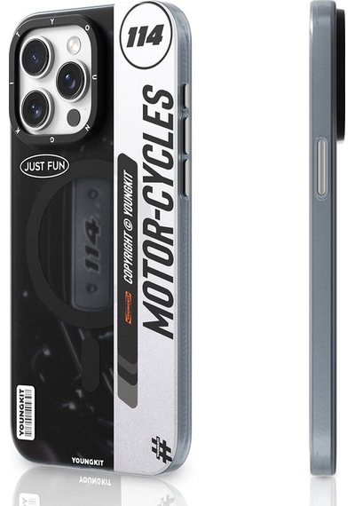Apple Uyumlu iPhone 15 Pro Max Kılıf Magsafe Şarj Özellikli Youngkit Motorcycle Legend Serisi Kapak Siyah Siyah