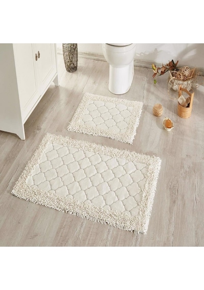 Cotton Special 2'li Pamuklu Klozet Takımı Krem Banyo Paspas Seti Klozet Takımı Renkli