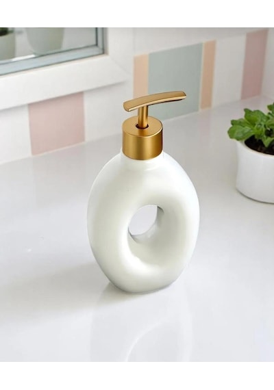 Gold Tasarımlı Lüx Porselen Banyo Ve Mutfak Sıvı Sabunluk Beyaz