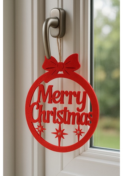 Merry Christmas Yılbaşı Süsü Kırmızı Keçe Kırmızı