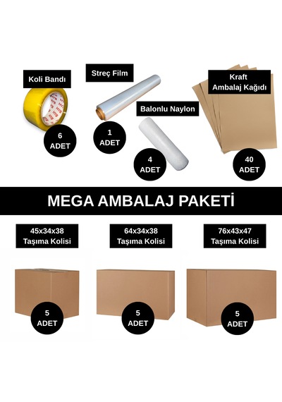 Mega Ambalaj Paketi - Taşınma Seti - Balonlu Naylon - Bant - Koli - Kraft Kağıt - Streç Film