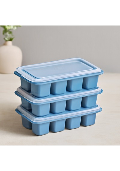 Kapaklı Plastik 3'lü Mini Küp Buzluk Açık Pembe