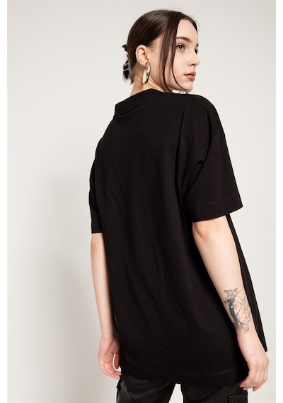 Jahr Marc Yanları Lastikli Oversize Siyah T-Shirt Elbise