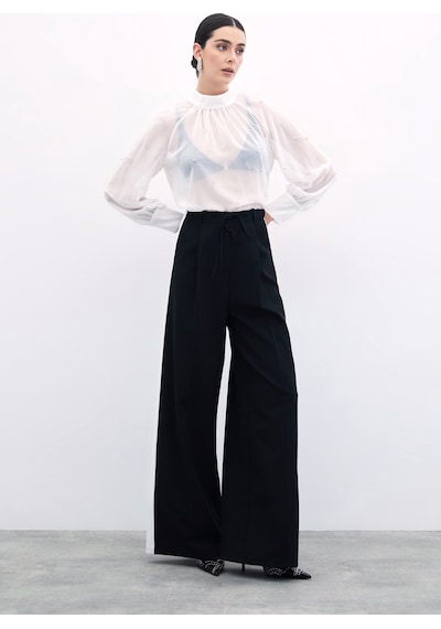 Sateen Taş Detaylı Transparan Bluz - Ekru-135759 Ekru