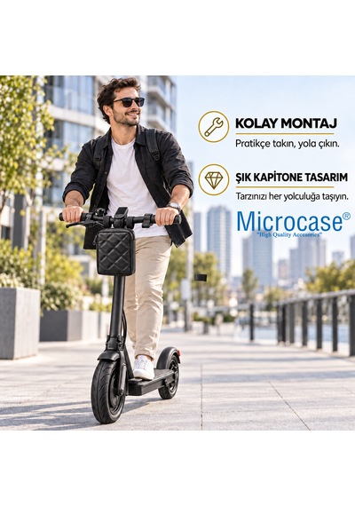 Microcase Kapitone Kumaş Gidon Bağlantılı Scooter Bisiklet Motosiklet Çantası 23x19 Cm Al5690 Siyah