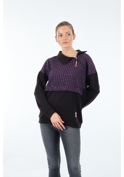 Vedi 222333 Gömlek Yaka Desenli Uzun Kollu Kadın Sweatshirt