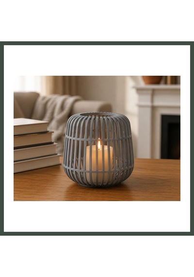 Bezos 3d Baskı Modern Kafes Tasarımlı Dekoratif Mumluk - Tealight Mumluk, Masaüstü Ev Ve Ofis Dekoru-gri Nhr