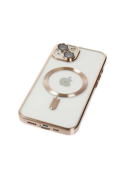 Apple iPhone Uyumlu  14 Plus İçin Kılıf Kamera Lens Korumalı M-safe Destekleyen Şeffaf Silikon Kross Kapak Gold