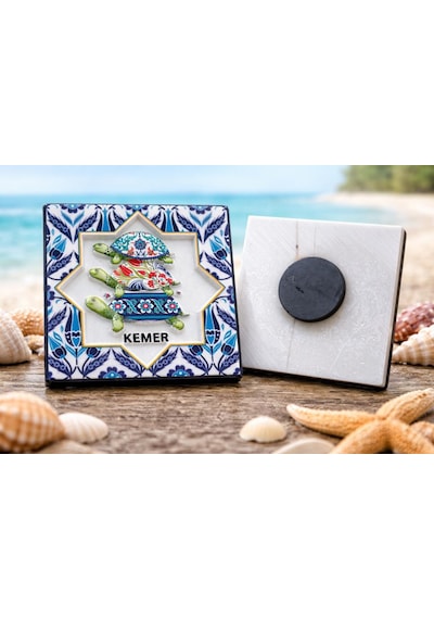Kemer Kaplumbağa Desenli Çini Magnet 7x7 Cm Turistik Hediyelik Buzdolabı Magneti