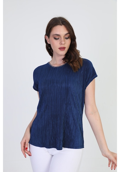 Ella Camelia Kadın Yakası Taş Detaylı Desenli Bluz 19E070 Laciver Lacivert Ella Camelia Kadın Yakası Taş Detaylı Desenli Bluz 19E070 Laciver Lacivert