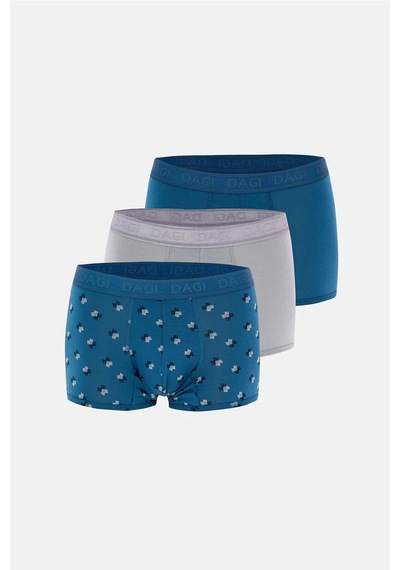 Dagi Erkek Gri-mavi 3'lü Desenli Micro Modal Boxer- 4210gm Gri - Mavi