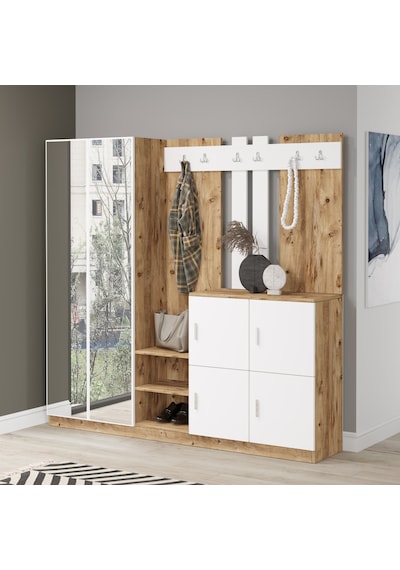 Yurudesign Gibson Vestiyer Portmanto Ayakkabılık Çam-Beyaz