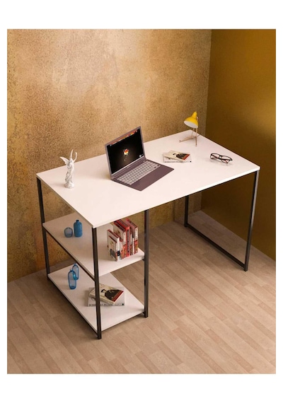 Reyo Falez 2 Raflı Çalışma Masası 60x120 - Bilgisayar Ofis Ders Masası Beyaz