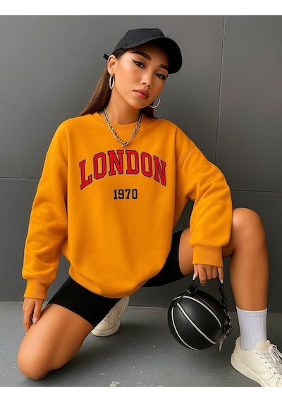 Benroma London Baskılı Unisex Sweatshırt Sarı