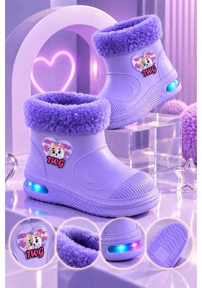Muggo Muppy Işıklı Kürk Detaylı Unisex Çocuk Günlük Yağmur Ve Kar Botu Lila