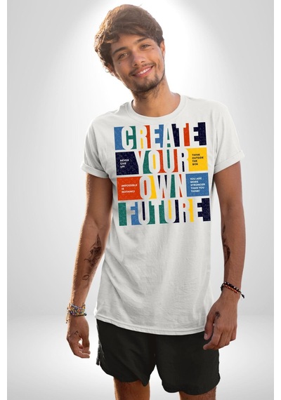 Geleçeği Seninle Planlayalım Unisex Unisex Beyaz Organik Baskılı T-shirt Penye Yüksek Kalite Beyaz