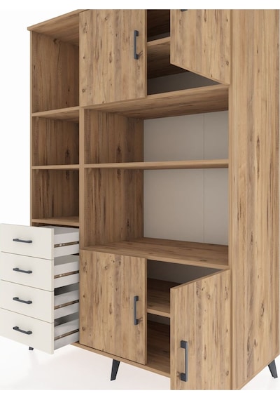 Kronos Dolap 8 Raflı 4 Çekmeceli 4 Kapaklı 132x59x195 Çam-çam... Çam