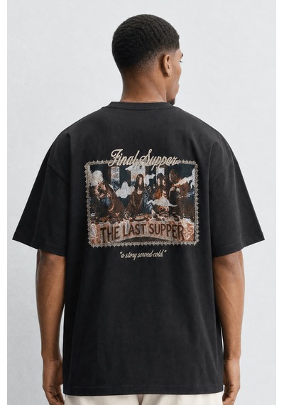 Respire Erkek Final Supper Nakışlı Oversize T-shirt Siyah