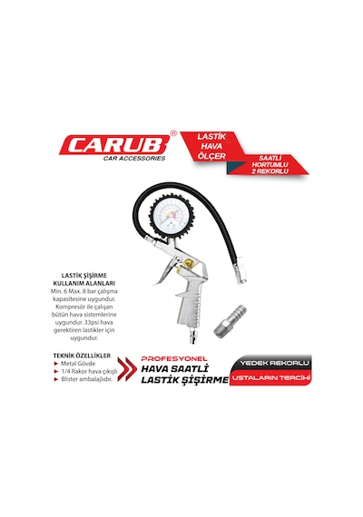 Carub Lastik Hava Ölçme Saatli Hortumlu 2 Rekorlu Br2450321