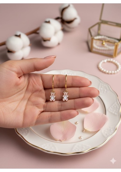 925 Ayar Papatya Silver Ayıcık Küpe.rose.gold.rodaj Gümüş