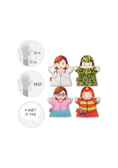 4 Parça Tox Meslekler El Kukla Set , Eğitici Oyuncak