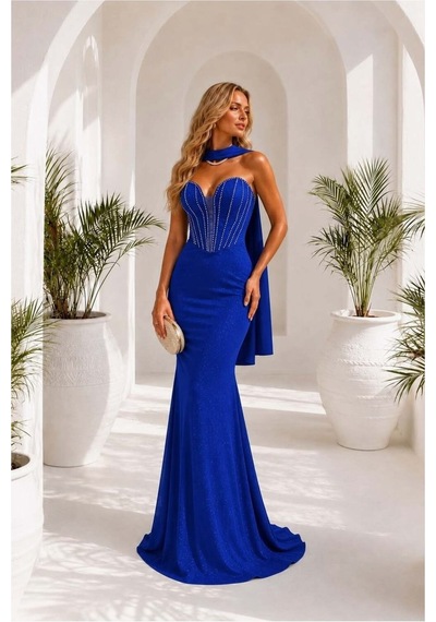 Lior Design Kadın Modern Tasarım Simli Kumaş Asimetrik Yaka Dekolteli Maxi Abiye Elbise Saks Lior Design Kadın Modern Tasarım Simli Kumaş Asimetrik Yaka Dekolteli Maxi Abiye Elbise Saks