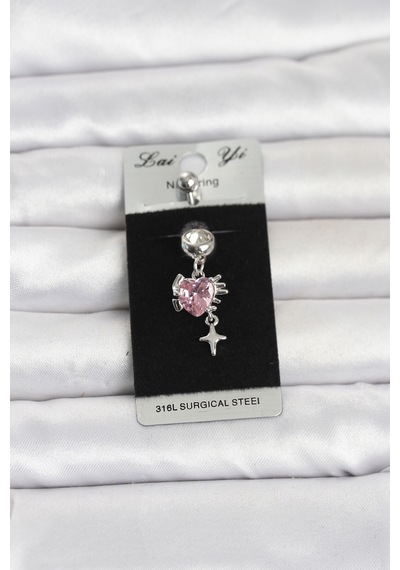 316l Cerrahi Çelik Pembe Zirkon Taşlı Model Göbek Piercing Renk Renk