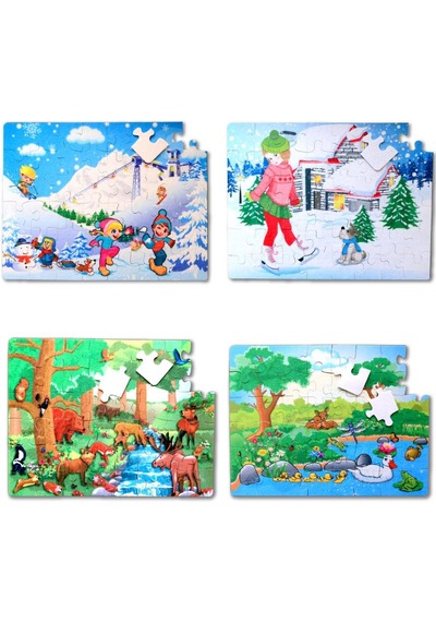 4 Set 96 Parça Tox Orman Ve Kış 5+ Keçe Yapboz 5 Yaş Puzzle T