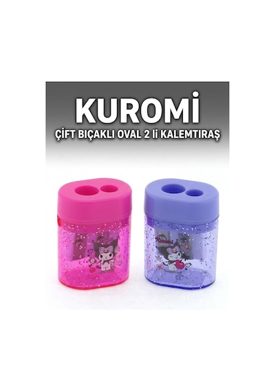 Kuromi Oval Kalemtraş 2 Li 590161 Kuromi Figürlü Hazneli Çift Bıçaklı Kalem Açacağı Sevimli Plastik Kalem Traş Hazneli