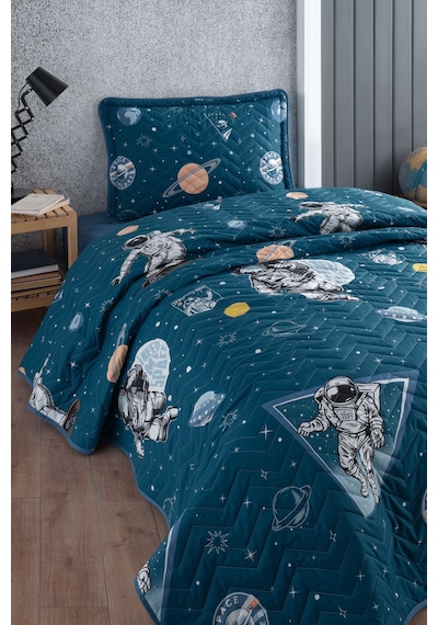 Nordqueen Ranforce %100 Pamuk Tek Kişilik Yatak Örtüsü Seti Galaxy v1 Lacivert