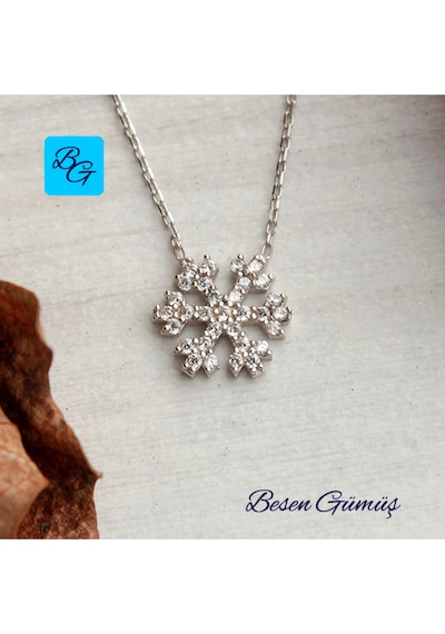 Zirkon Taşlı Kar Tanesi Kolye Rose - Gold -  Gümüş