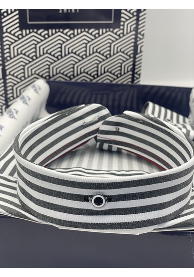 Slim Fit Uzun Kol Likralı Çizgili Yaka Düğmeli Hediye Kutulu Erkek Gömlek Fs-003669 - Koyu Gri-2435