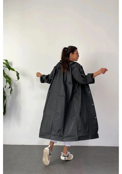 Unisex Siyah Su Rüzgar Geçirmez Yağmurluk Siyah