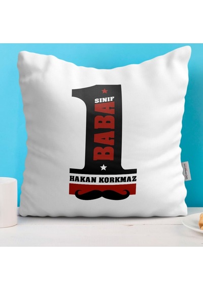 Kişiye Özel Dekoratif Beyaz Yastık (Babalar Günü Temalı) 17
