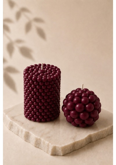 Bubble Form - 2'li Dekoratif Mum Bordo