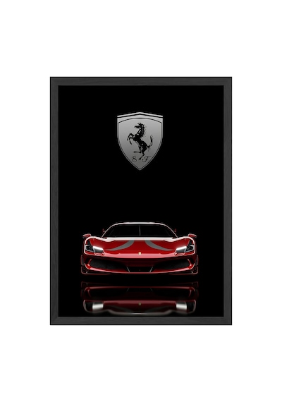 Ferrari F8 Siyah Ahşap Çerçeveli Poster, Dekoratif Araba Duvar Tablosu