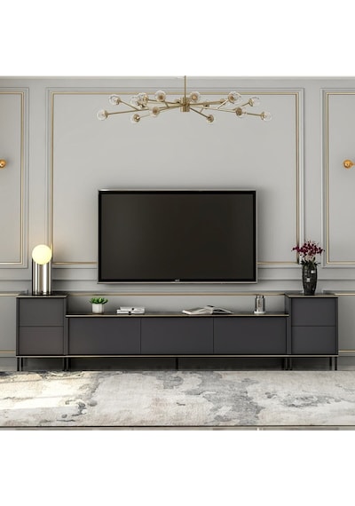 İmaj Tv Ünitesi Ve Komodin Set Traverten/gold, Oturma Odası Set, Tv Sehpası - Antrasit Antrasit İmaj Tv Ünitesi Ve Komodin Set Traverten/gold, Oturma Odası Set, Tv Sehpası - Antrasit Antrasit