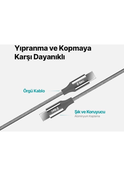 Ttec 3 Metre 65w Süper Hızlı Type C To Type C Şarj Ve Data Kablosu, Kopmaz Yıpranmaz Pd/qc Şarj